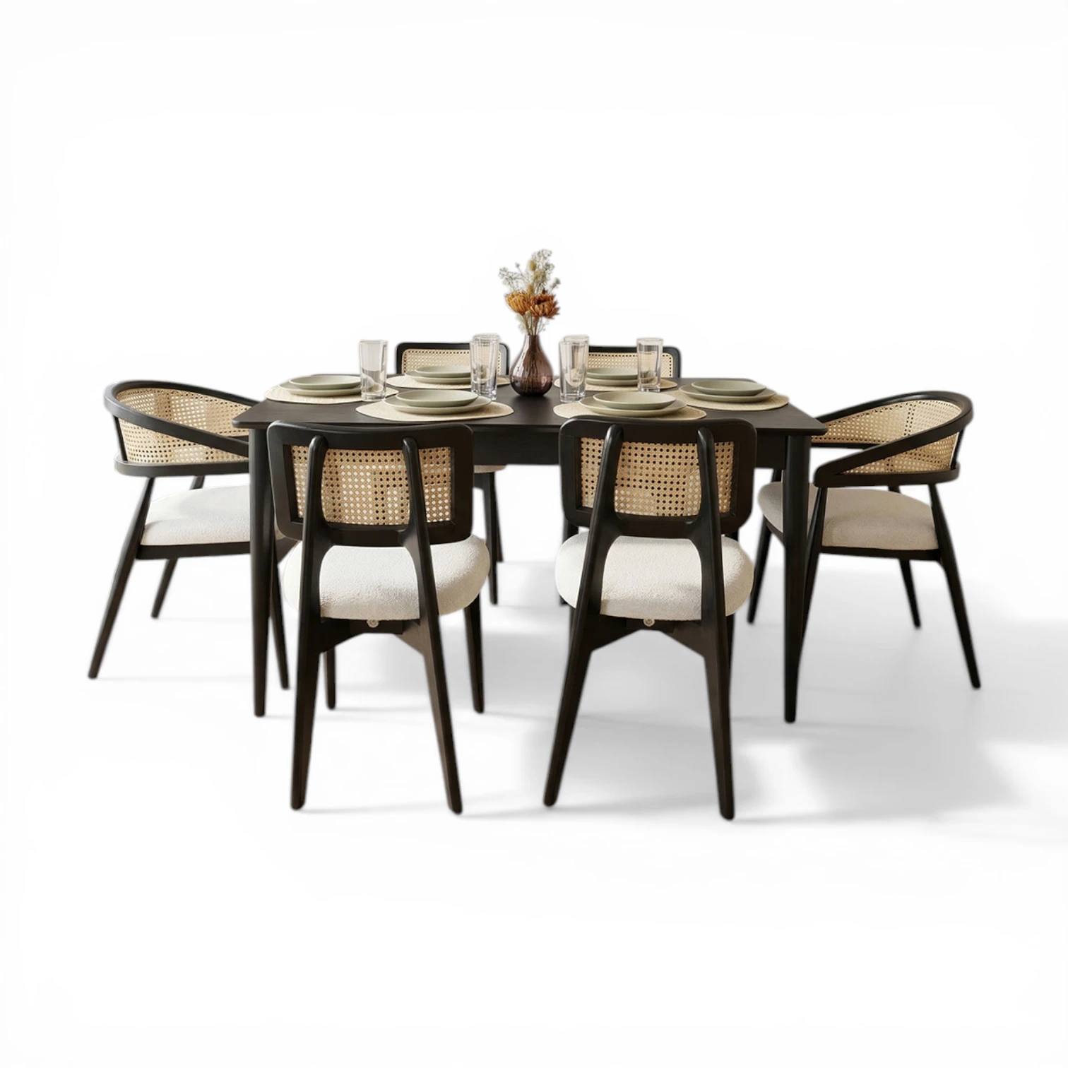 Panel Masa & Gazel + Zion Sandalye Takımı | 6 Kişilik Modern Siyah Yemek Seti